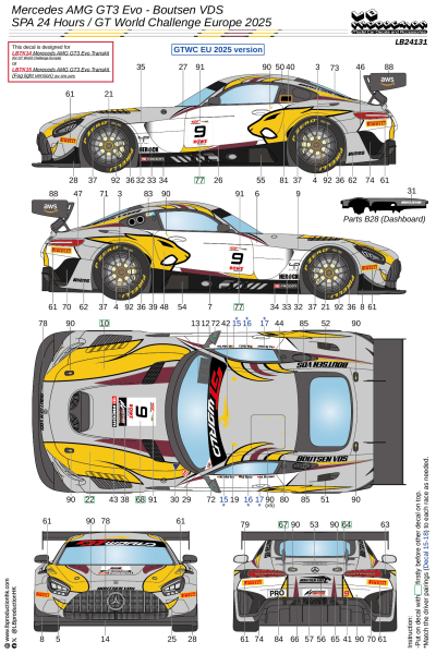 1/24 Decal Mercedes AMG GT3 Evo Boutsen VDS SPA 24 Hours / GT
